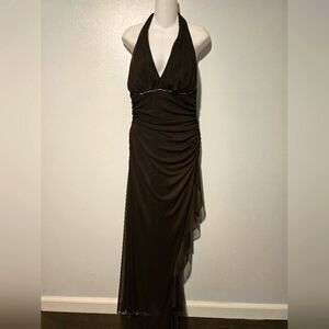 Betsy & Adam Brown Halter Dress with Rhinestones 12P
